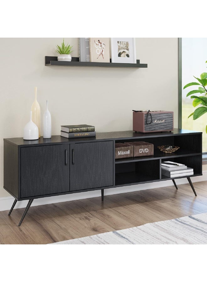 Panana 62.99" TV Stand Television Stands TV Console Unit with 3 Open Cubby and 2 Doors Big Storage Cabinets for Living Room Bedroom for TVs up to 70 Inches (Black) - Image 2